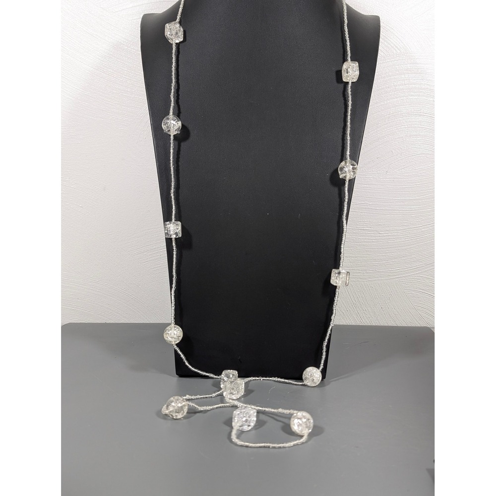 Long Clear Lucite Bead‎ Necklace 54 in Station Glass Layering No Clasp